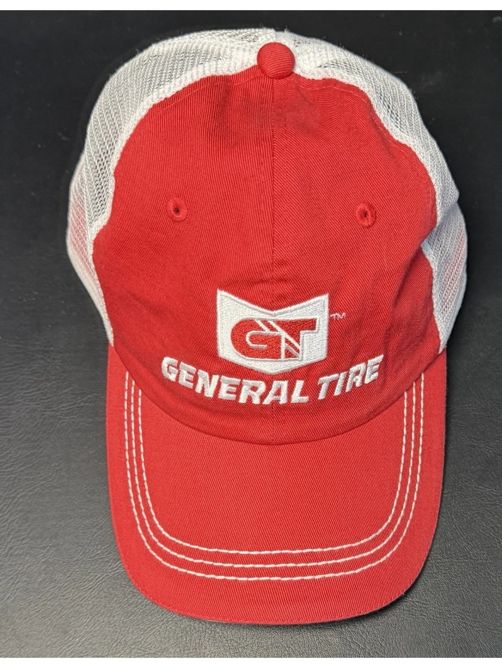 Red and White Mesh Logo Trucker Hat